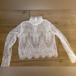 NEW White Lace Long Sleeve Sheer Top Large